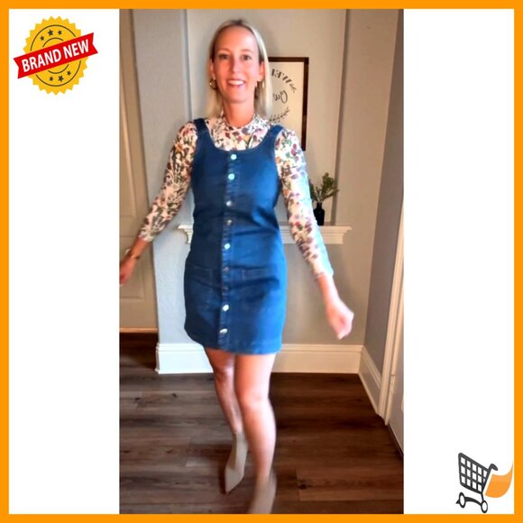 Sleeveless Denim Overalls Dress with Pockets, Backless Mini Romper - Picture 7 of 7